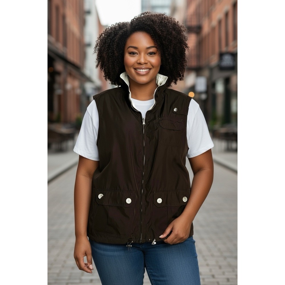 Lauren Ralph Lauren Vest Womens 2XL Ivory Reversible Full Zip Pockets Utility